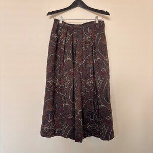 Vintage Paisley Pleated Midi Skirt Made in USA High Waist Boho Academia Skirt